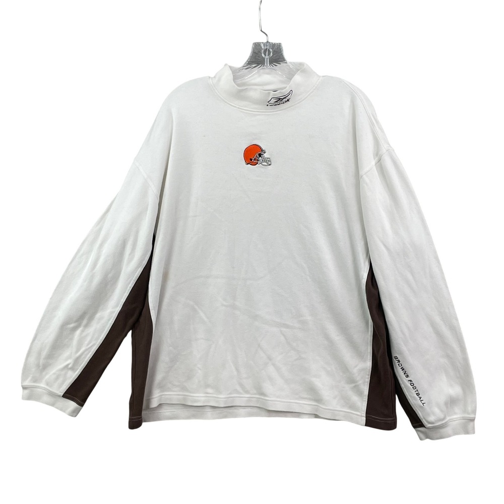 Reebok Cleveland Browns Shirt Mens Large White NFL Football Mock Neck Sportswear
